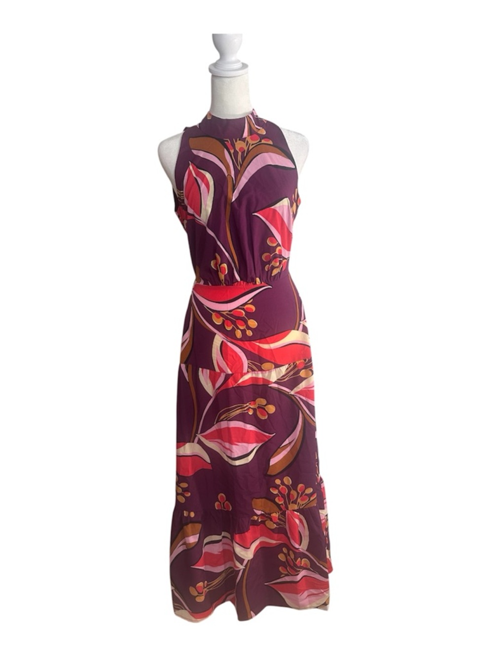 Sam Edelman Hoyal Women’s Large Floral Halter Maxi Dress Wine Multi Size 0